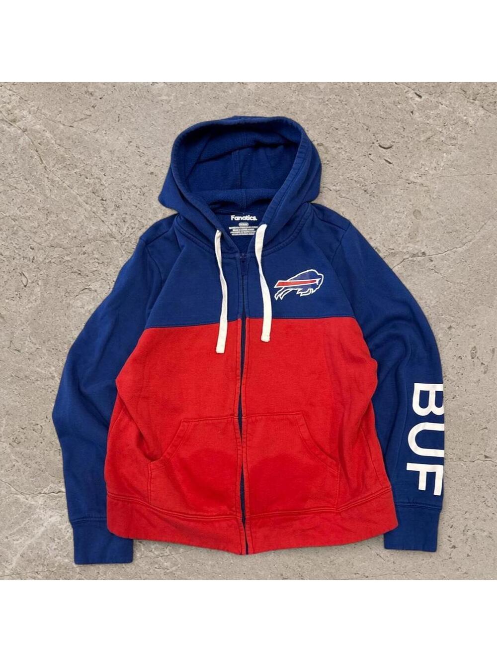 Fire Y2K Buffalo Bills NFL red and blue color-blocked zip-up hoodie